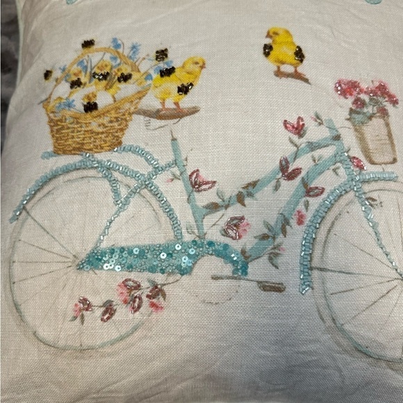 The Carrot Patch Decorative Down Pillow Hello Spring 20" x 20" Bicycle Beading - Picture 9 of 11